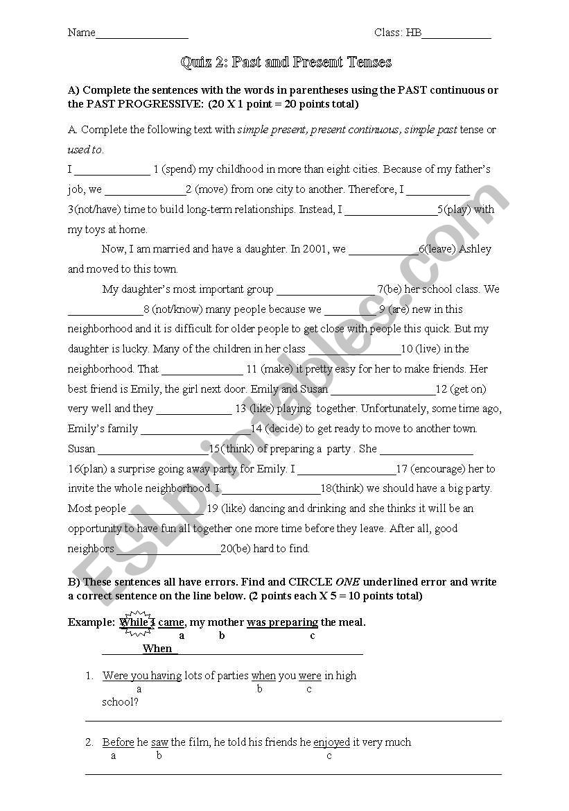 PAST AND PRESENT TENSE worksheet