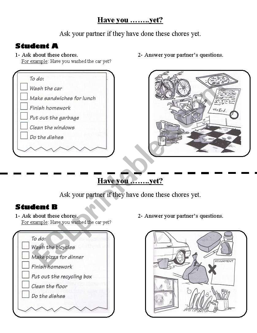 Have you ...... yet? worksheet