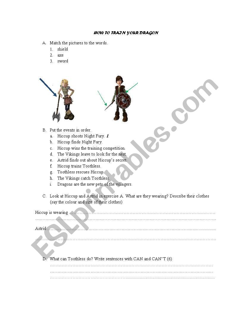 How to train your dragon (worksheet to do after watching the movie)