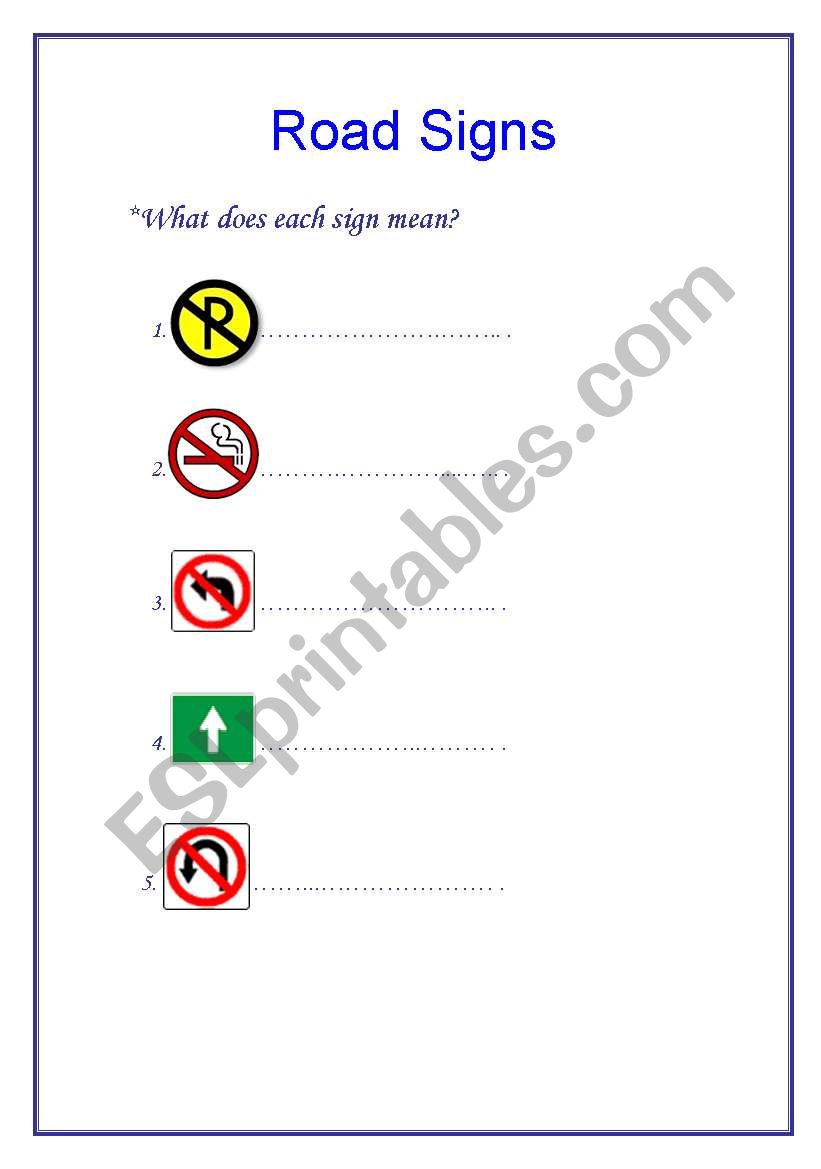 Road Signs worksheet