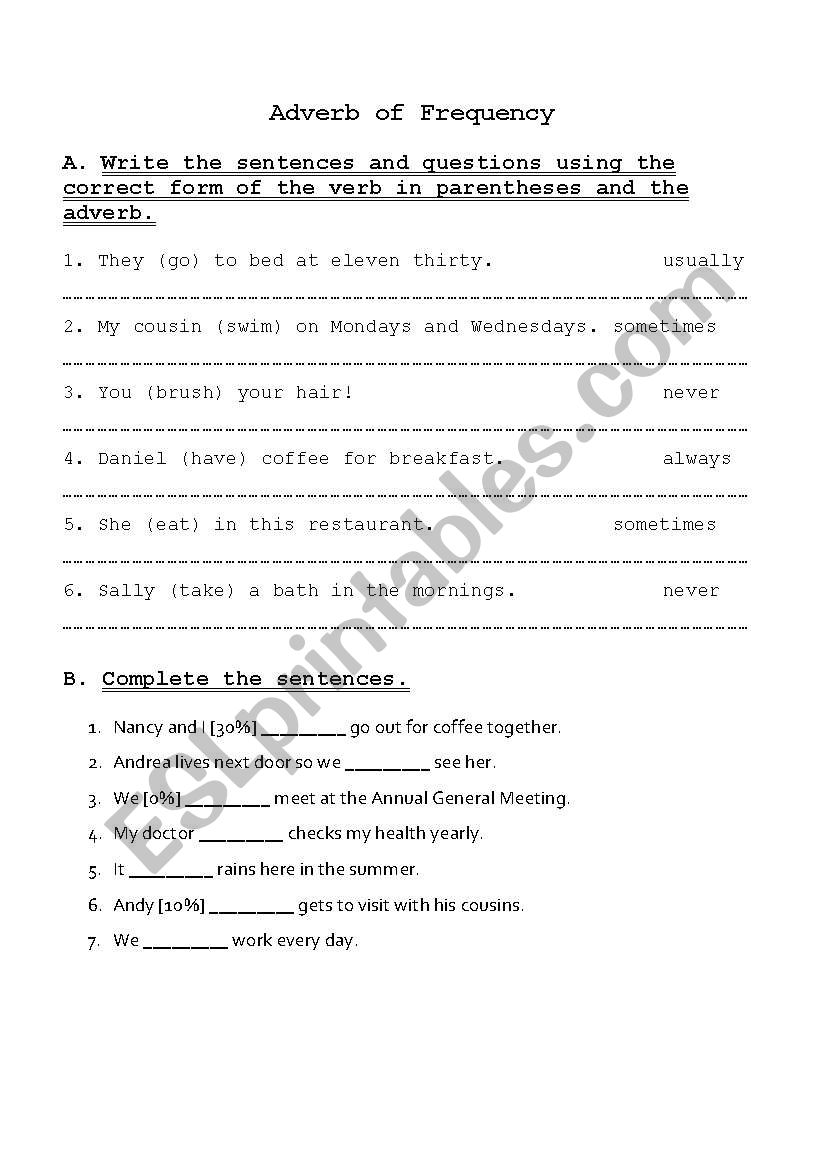 Adverb of Frequency worksheet