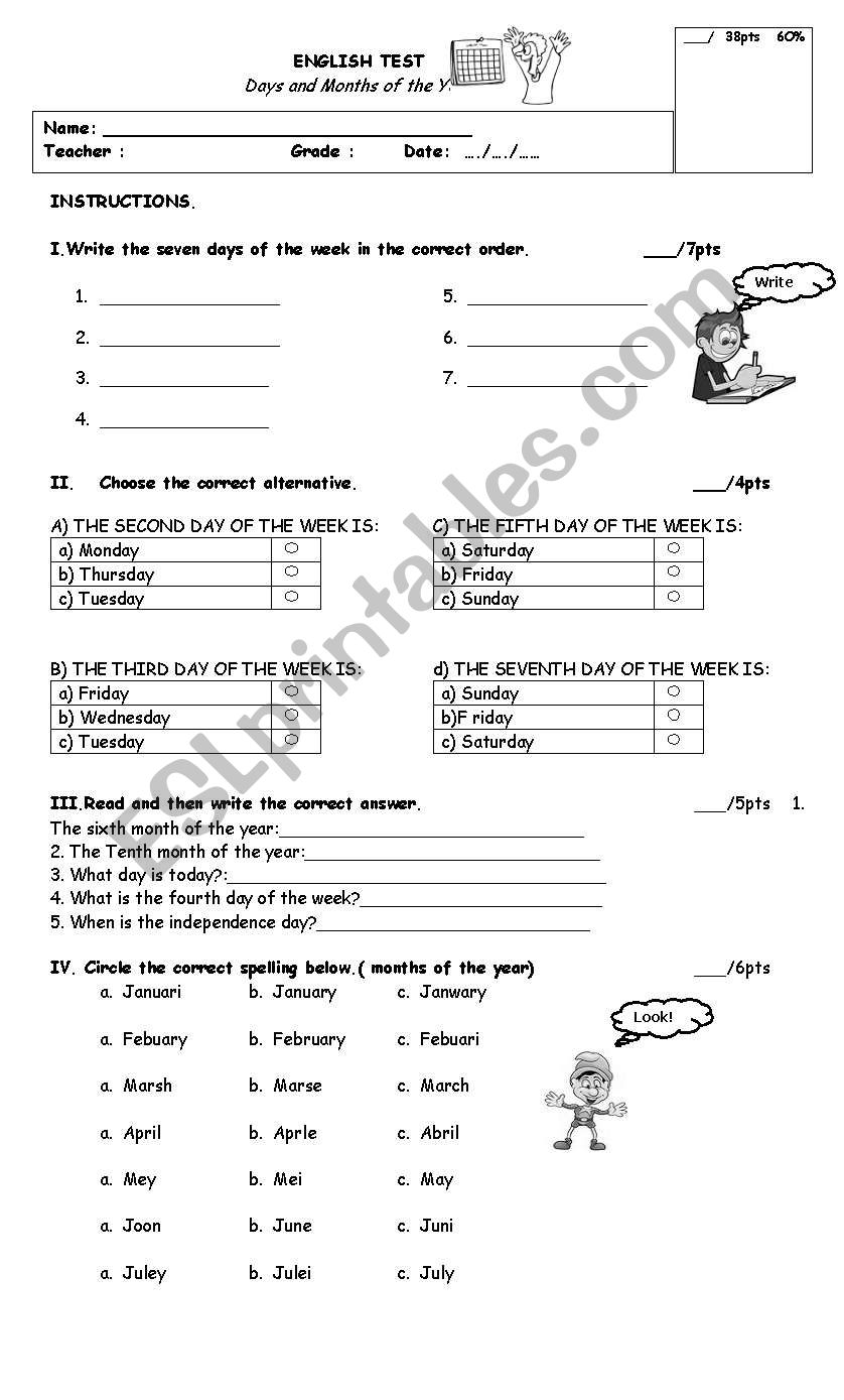 Days and months of the year test