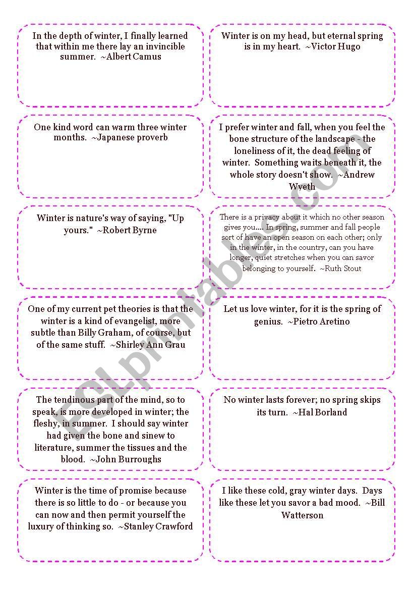 Winter Quotes worksheet