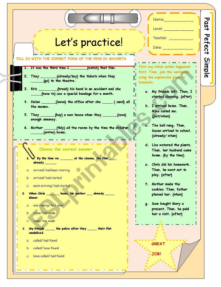 PAST PERFECT SIMPLE worksheet