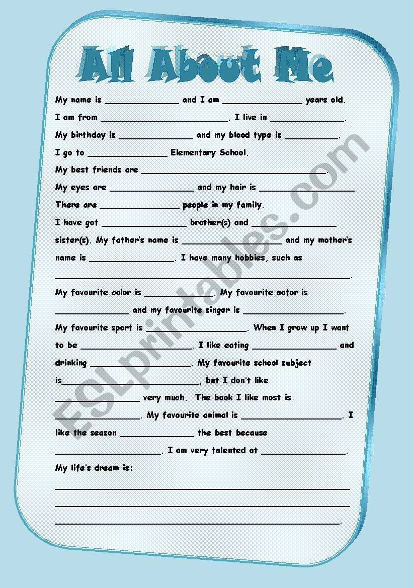 Introduce myself worksheet