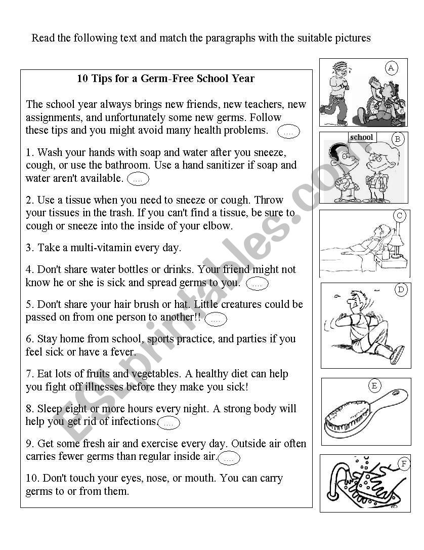 Healthy tips worksheet