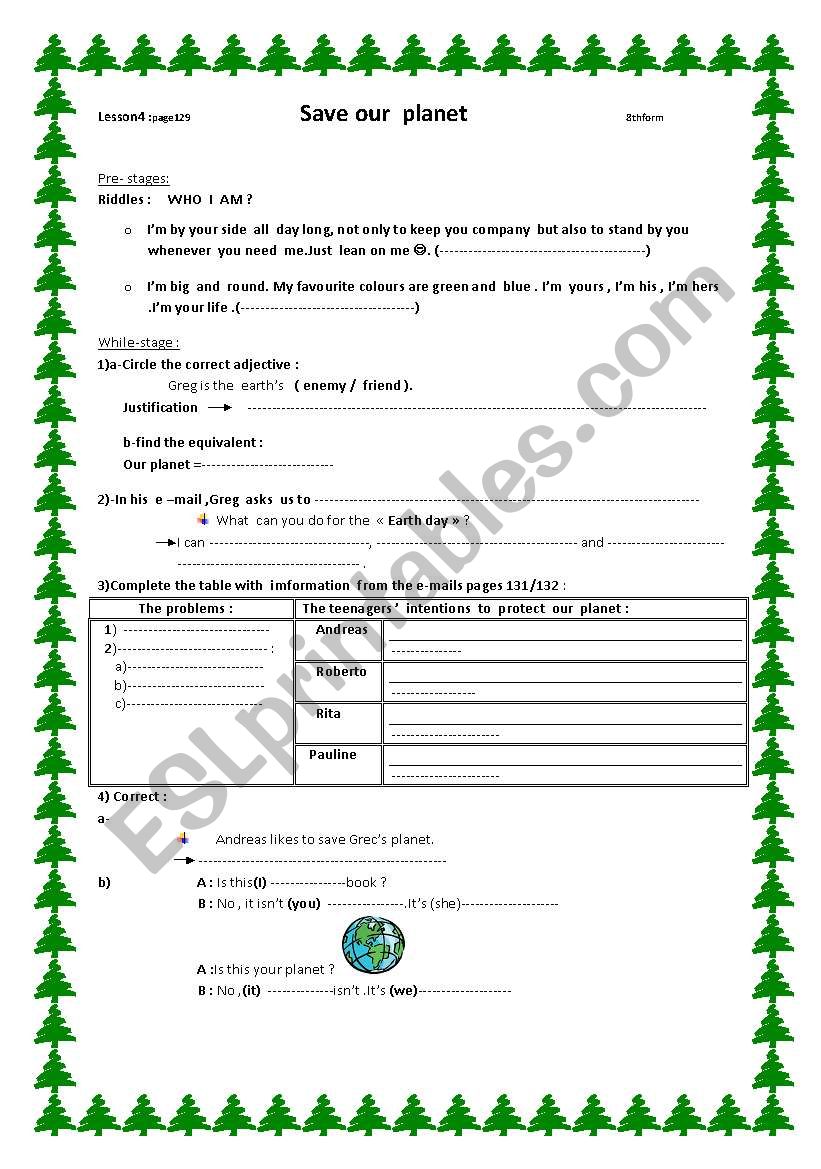save our planet worksheet