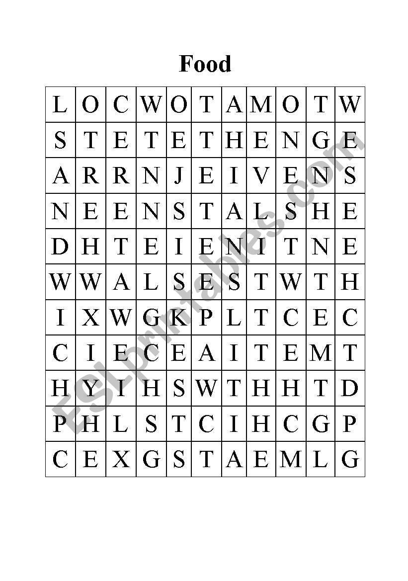 Food wordsearch worksheet