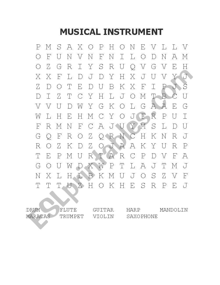 MUSICAL INSTRUMENT WORD SEARCH