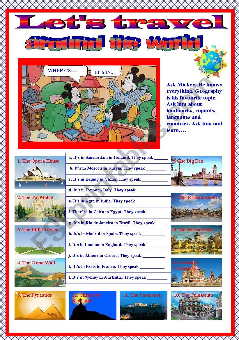 lets travel around the world worksheet