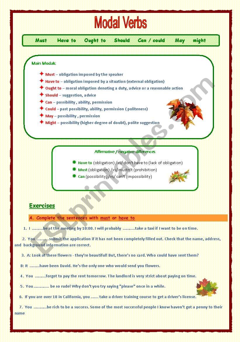 Modal Verbs worksheet