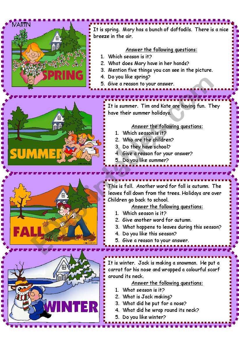 The four seasons worksheet