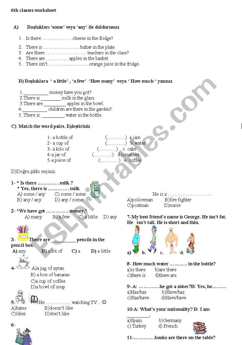 6th classes worksheet worksheet