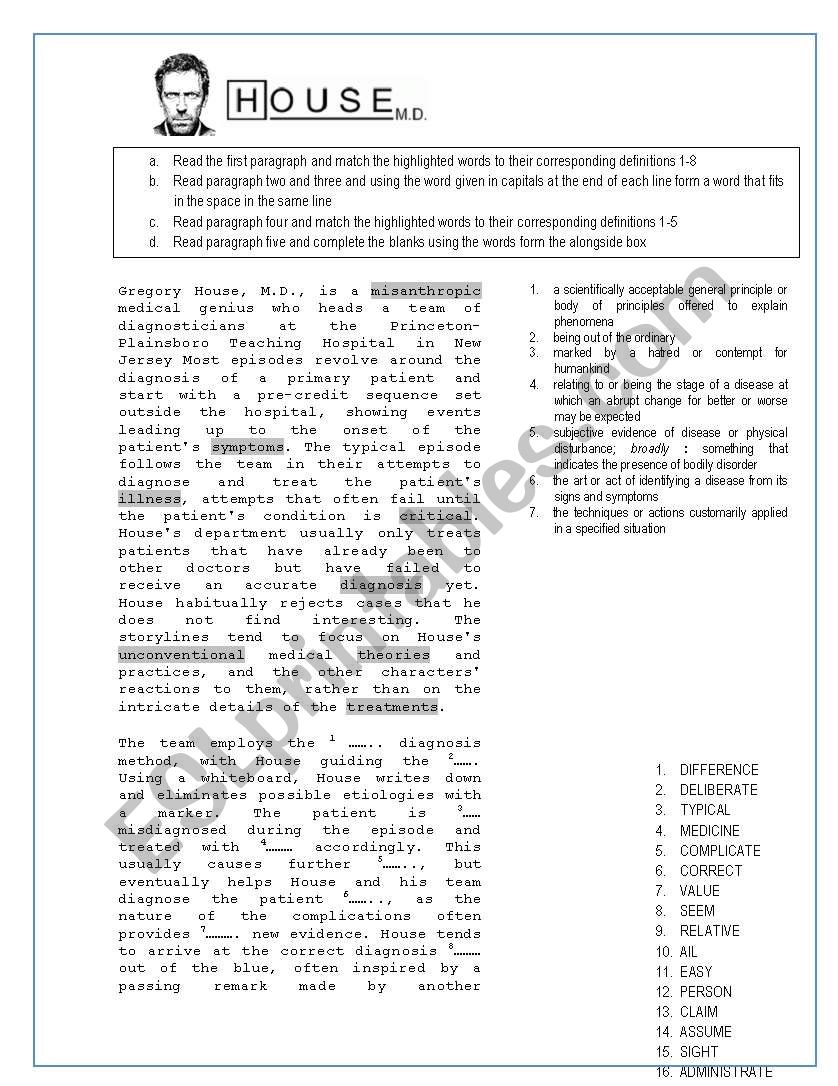 House MD Introduction worksheet