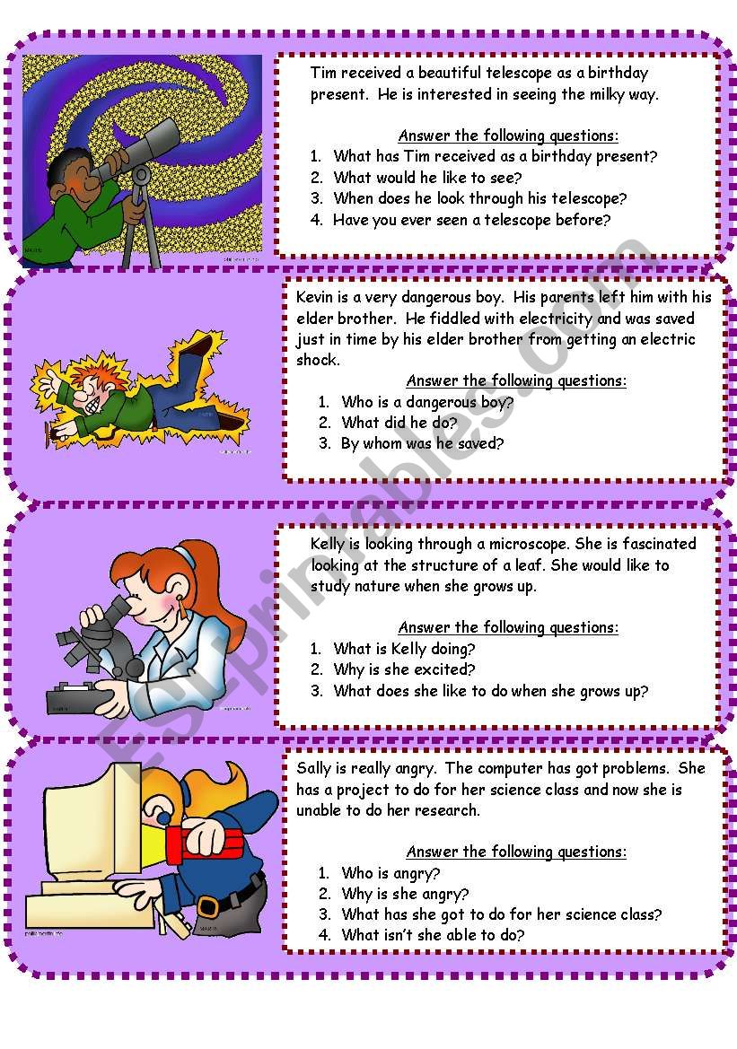 mini comprehensions worksheet