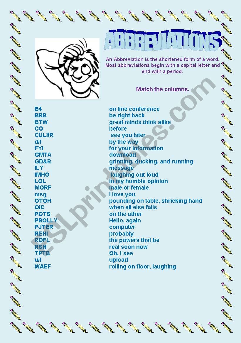 Abbreviations worksheet