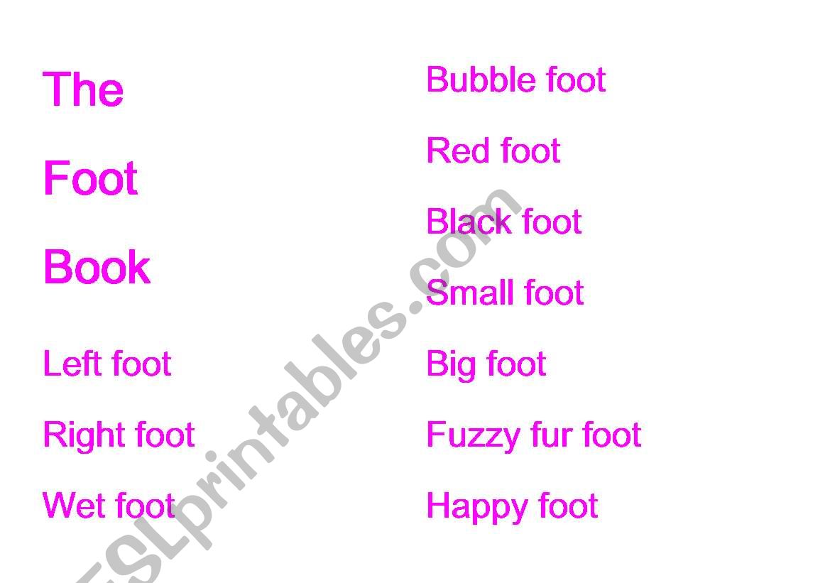 Foot book worksheet