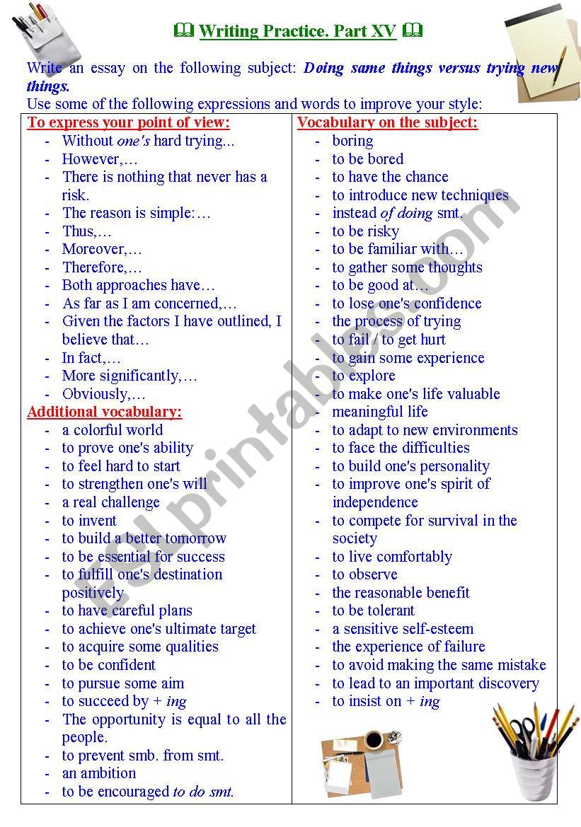 Writing practice for TOEFL/IELTS exams. Useful expressions and vocabulary. Part XV.