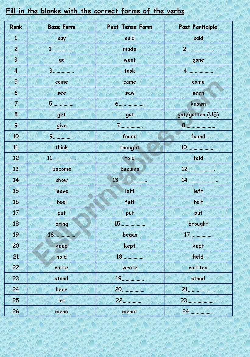 irregular verbs quiz worksheet