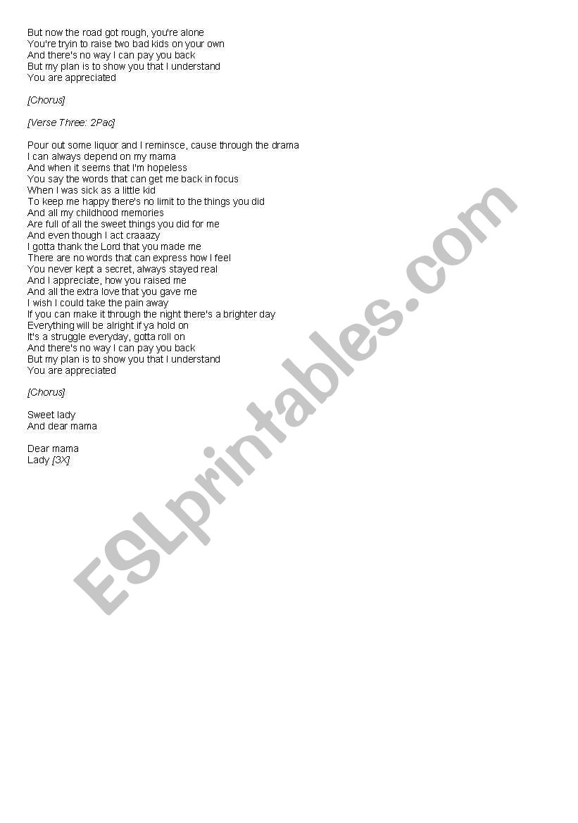 2pac dear mama song lyrics