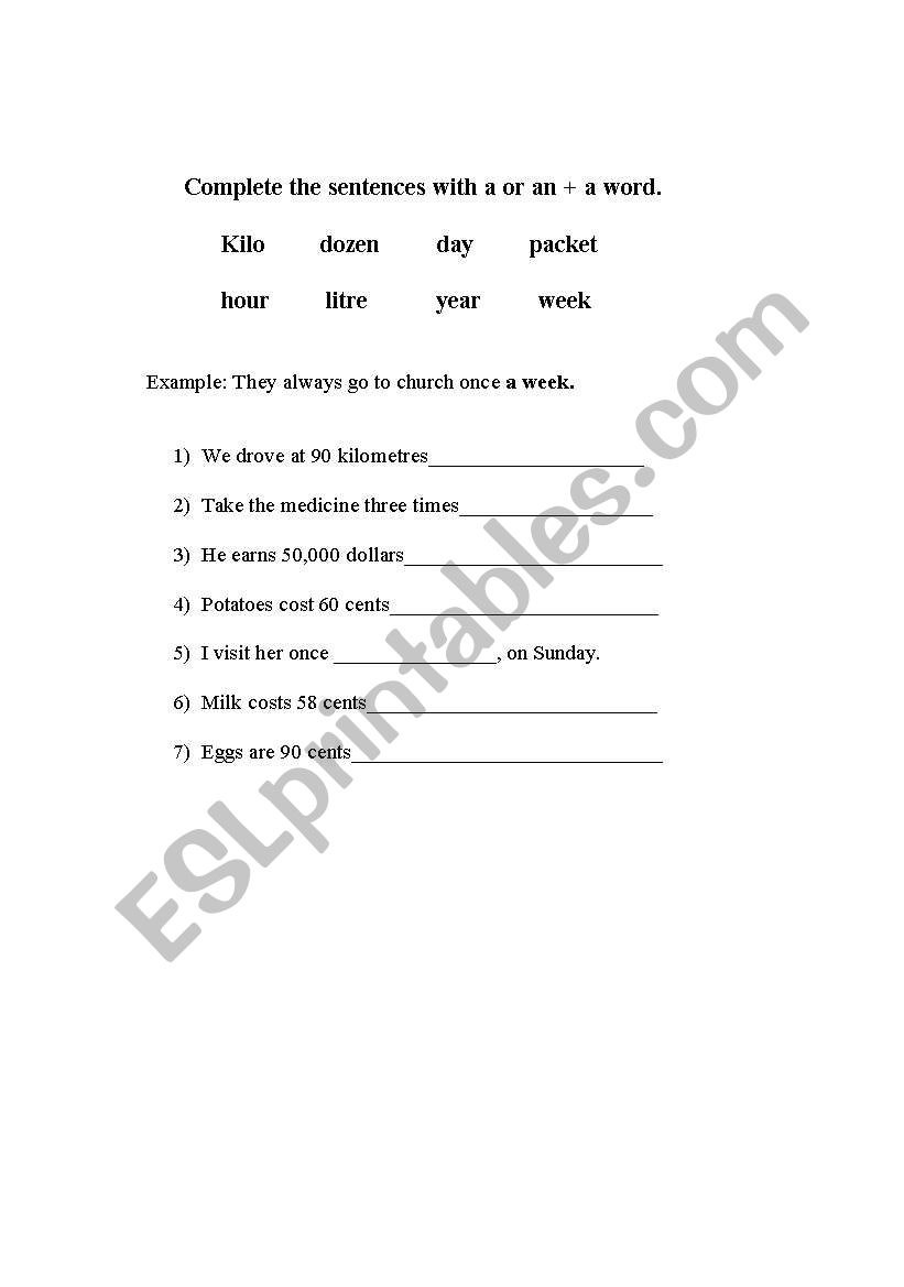   A or an worksheet
