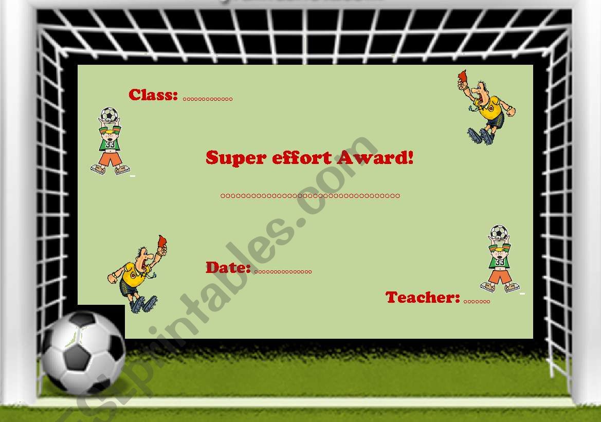 Super effort Award worksheet