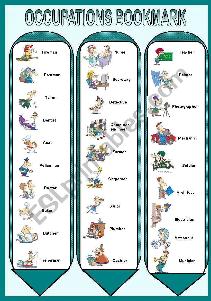 Occupation bookmark worksheet