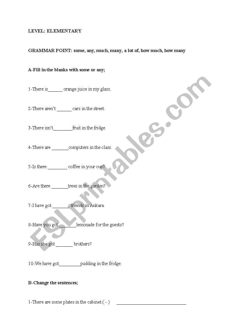 many much exercises worksheet