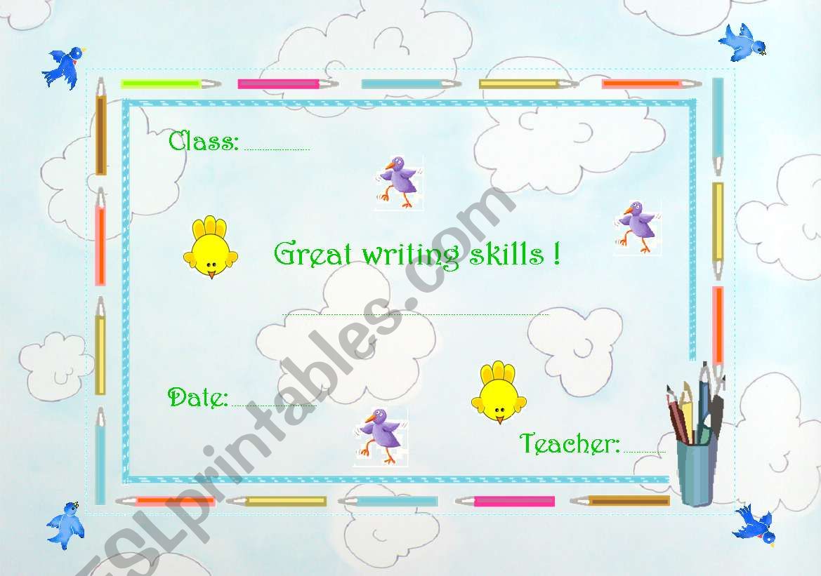Great writing skills Award worksheet