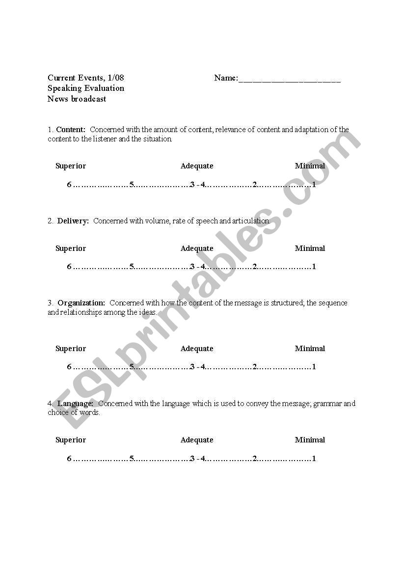 Speaking evaluation form worksheet