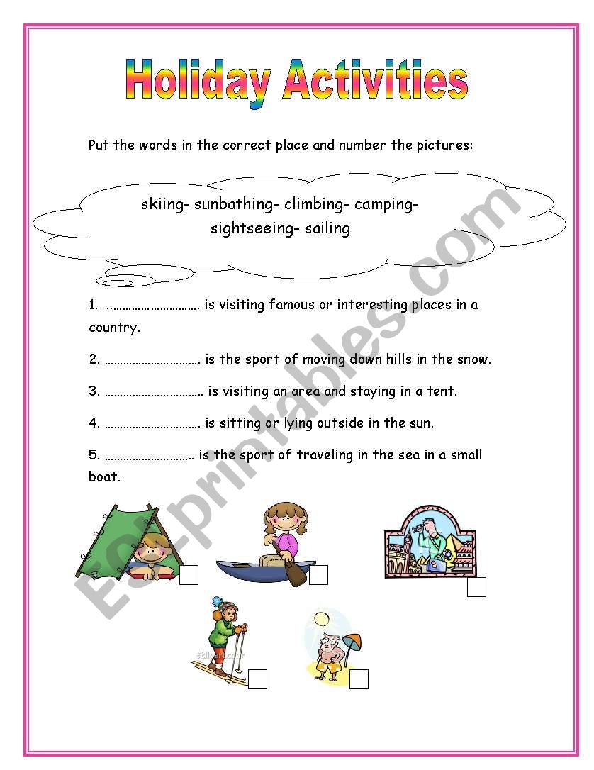 Holiday activities worksheet