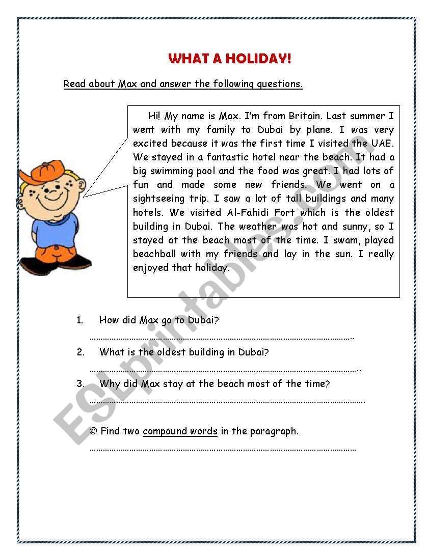 What a holiday reading worksheet