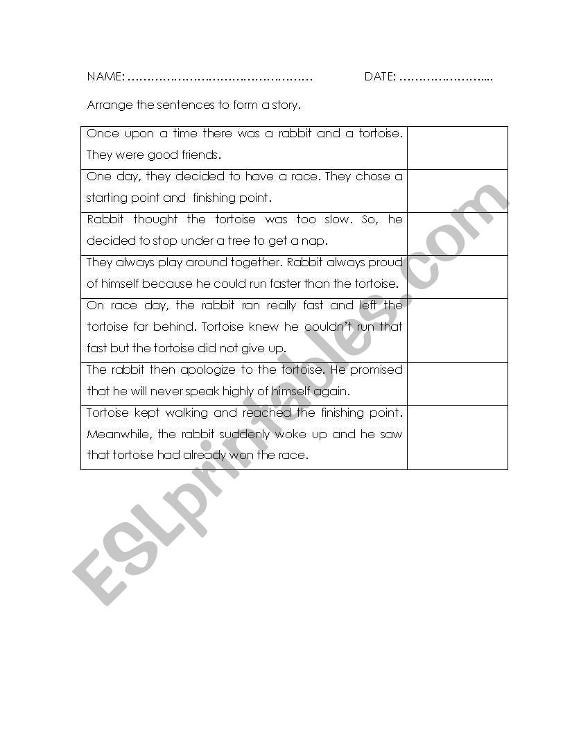 the rabbit and the tortoise worksheet