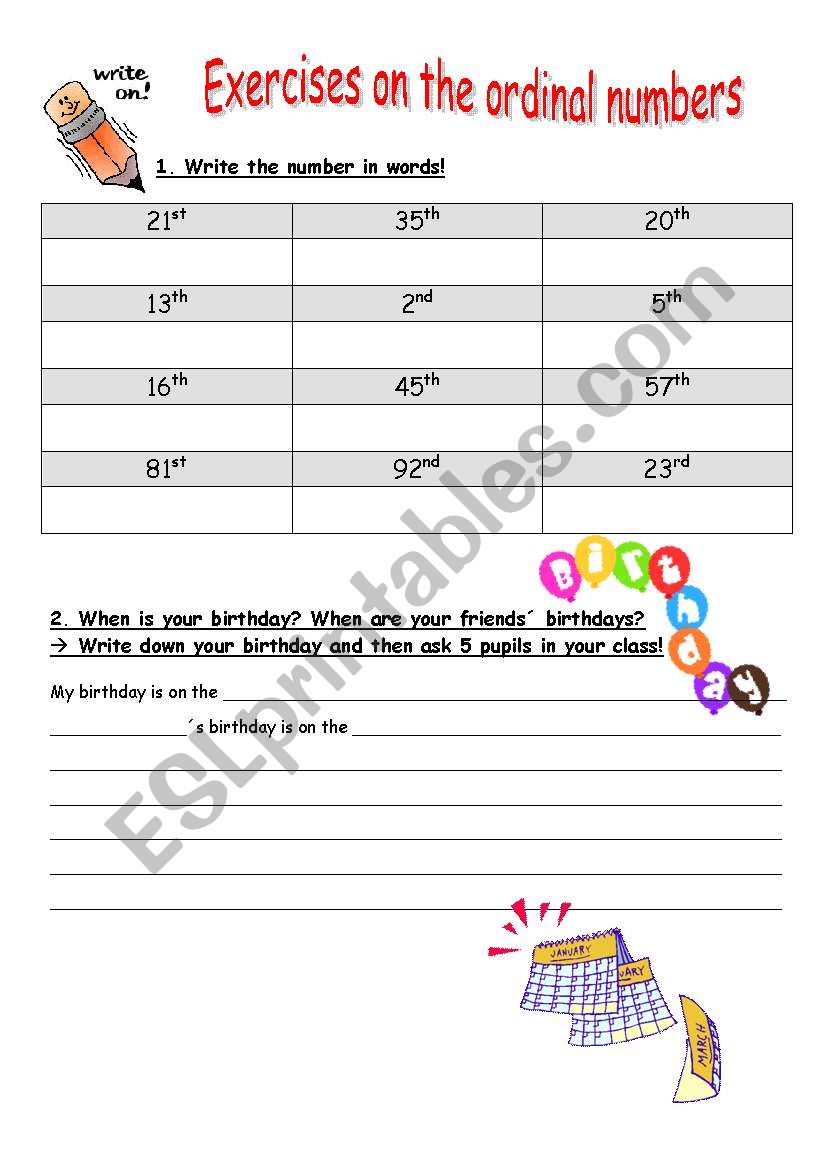 Ordinal numbers worksheet