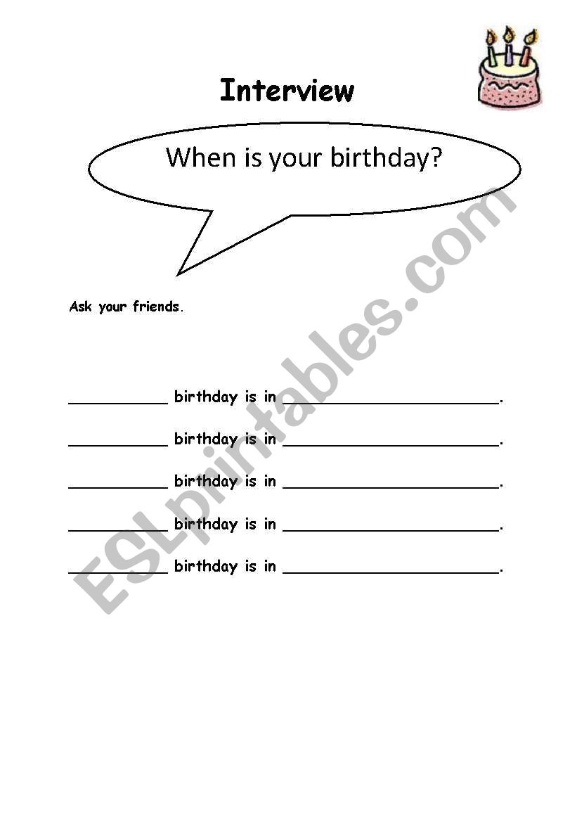 Birthday Interview worksheet