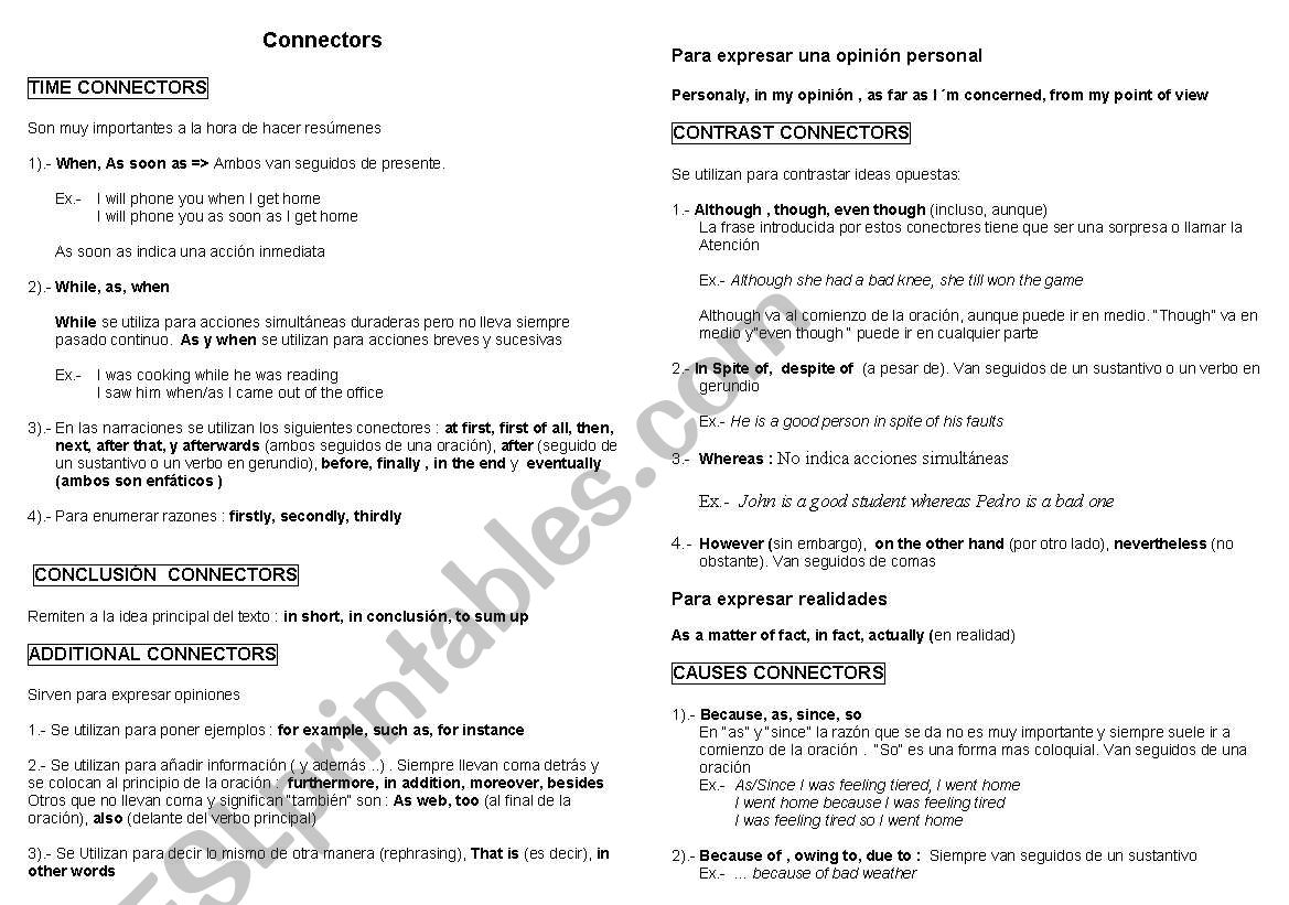 connectors worksheet