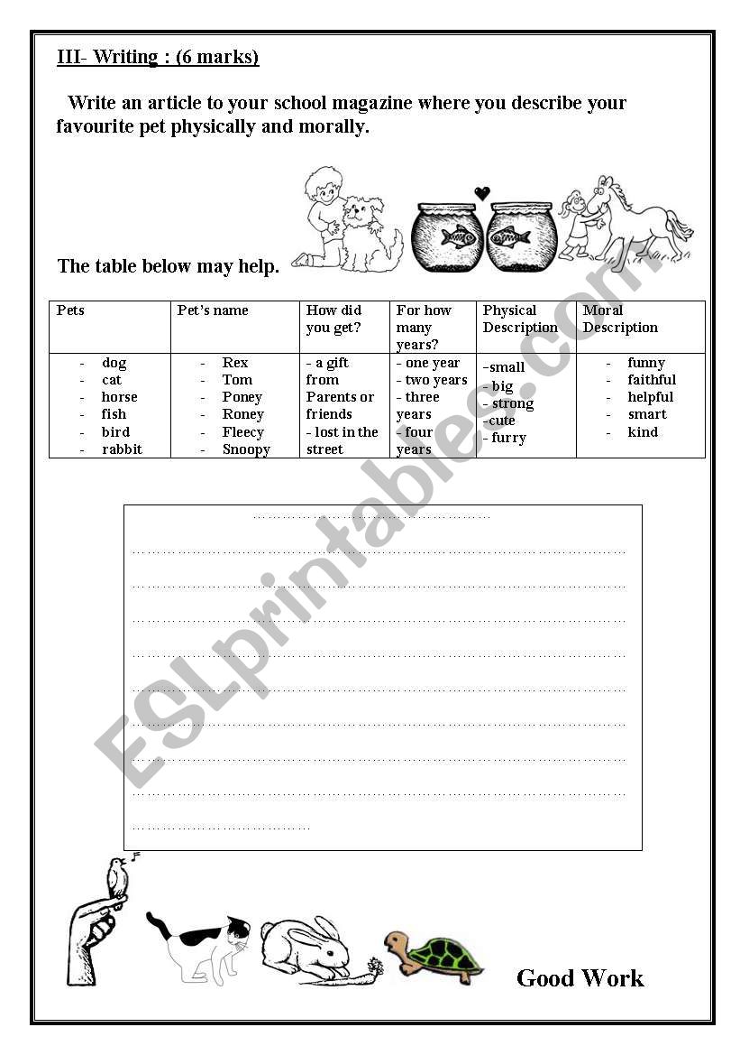 writing about pets worksheet