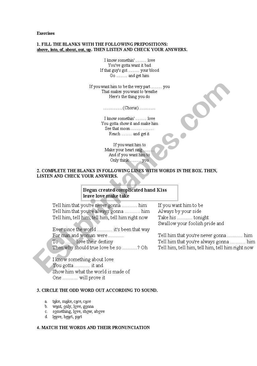 Song Tell Him worksheet