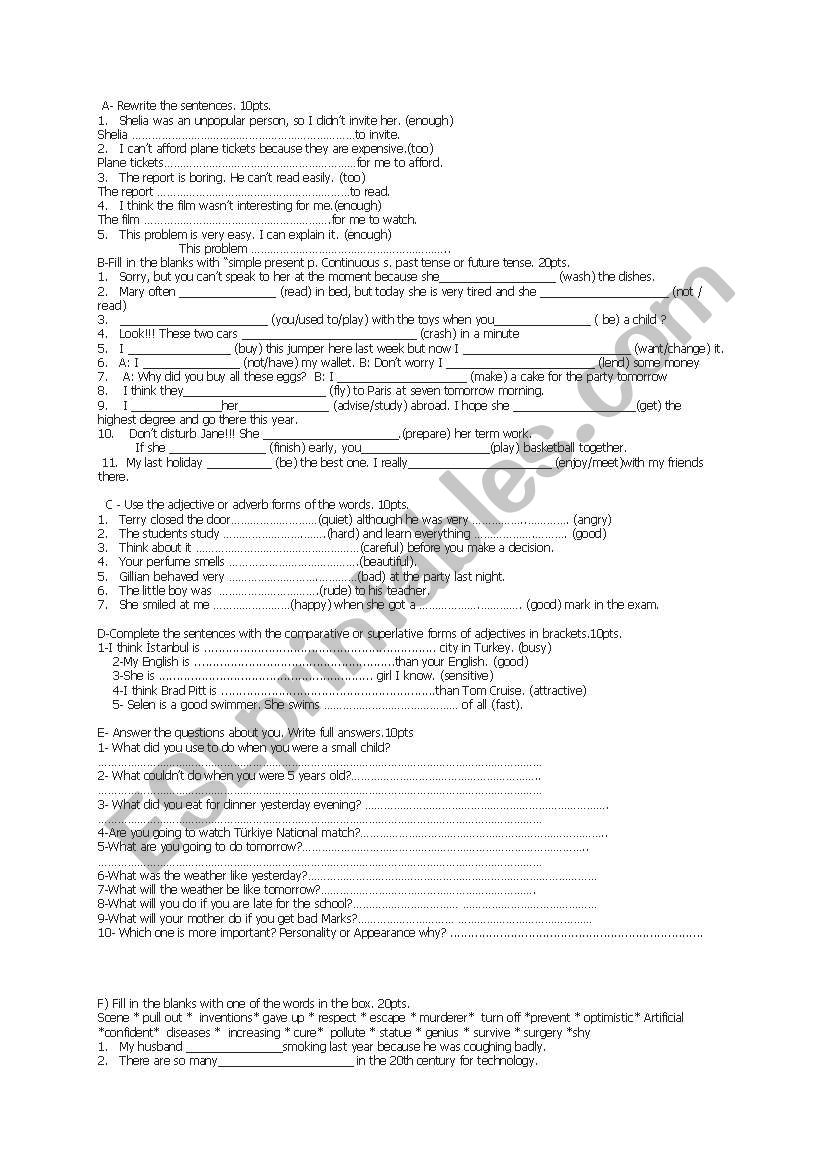exercises for high school worksheet