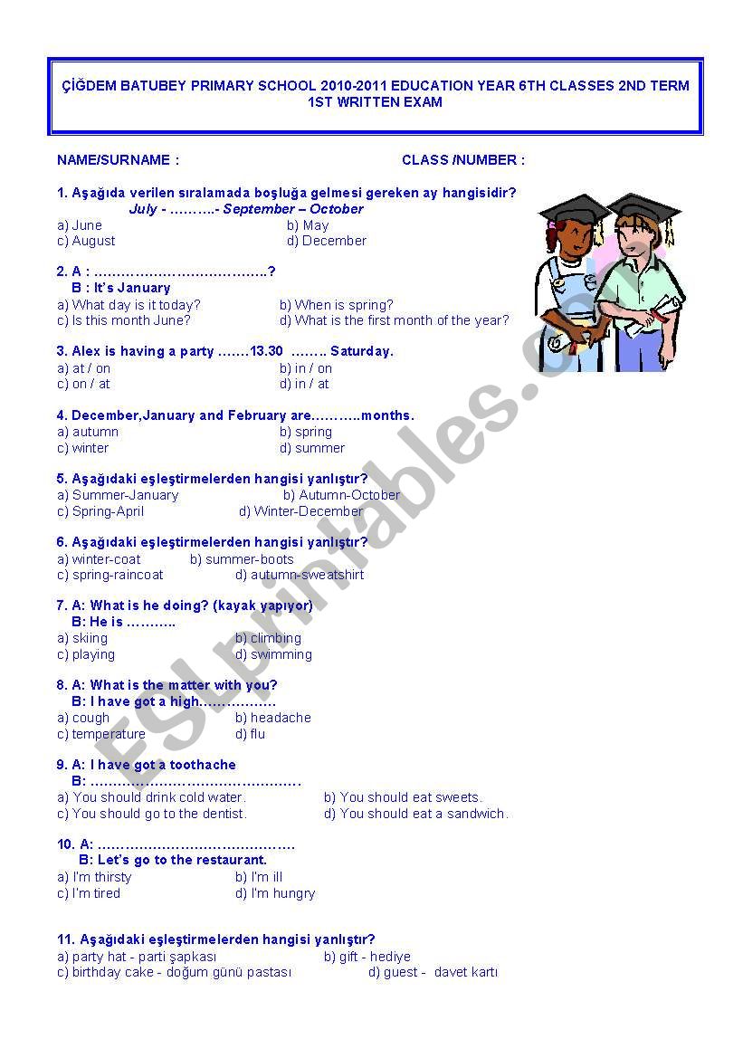 exam for elementary students worksheet