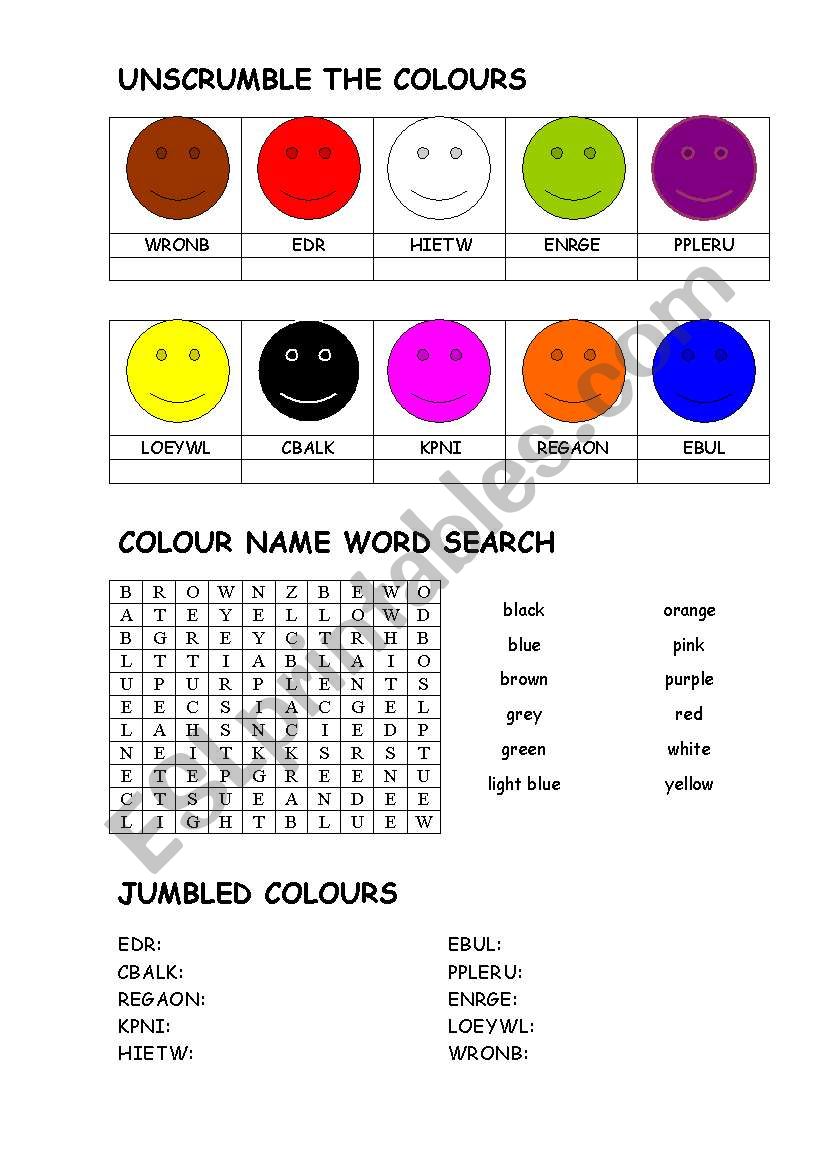 jumbled colours  worksheet