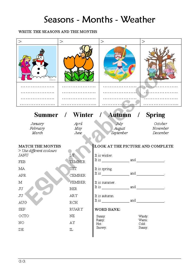 seasons months weather worksheet