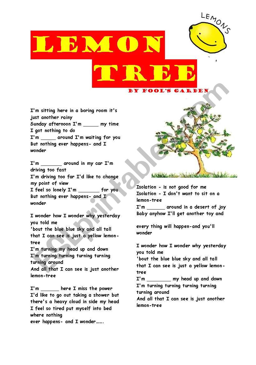 Lemon Tree (song) worksheet