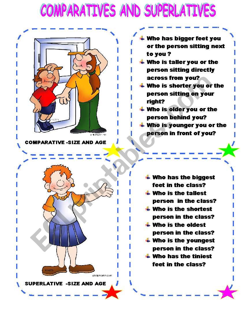 COMPARATIVES AND SUPERLATIVES USING APPLEARANCE, SIZE AND PREPOSITIONS OF PLACE