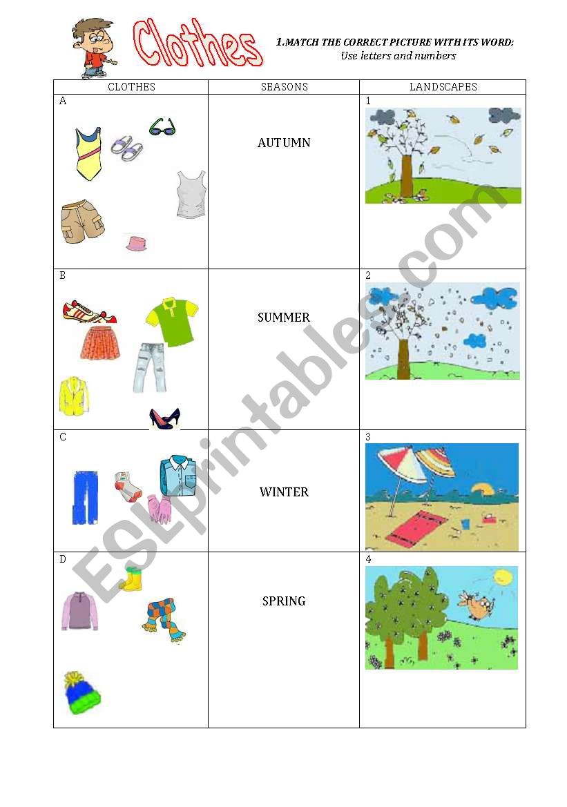 Clothes and Seasons worksheet