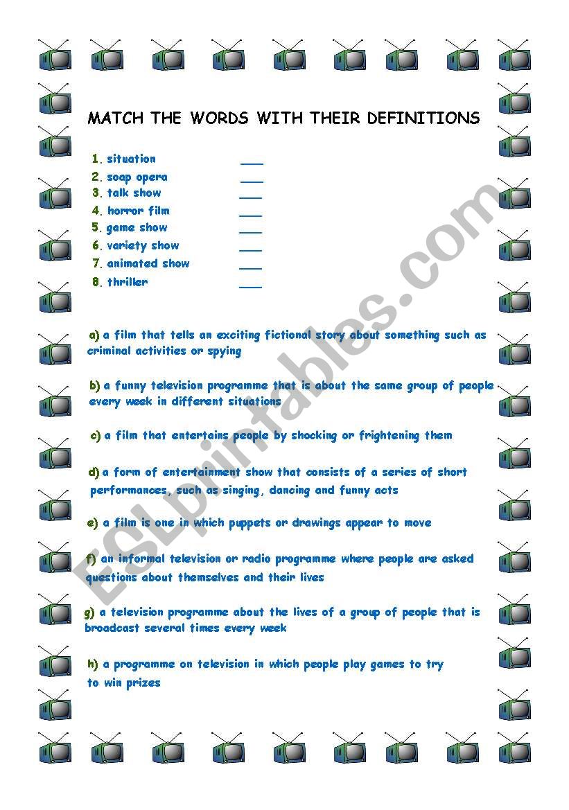 television  programme worksheet