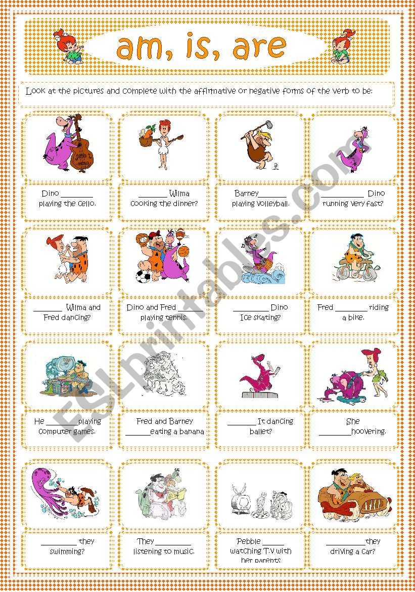 Flinstones and verb to be worksheet