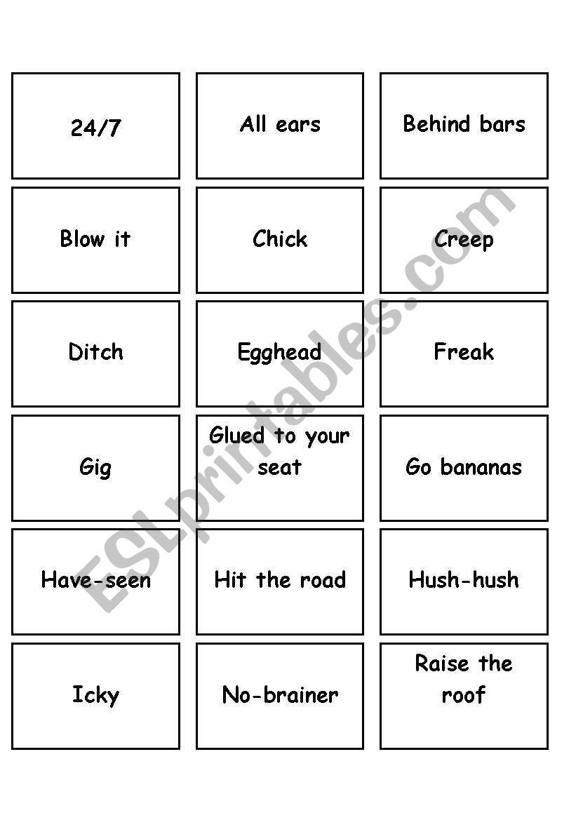 Memory Game Slang worksheet