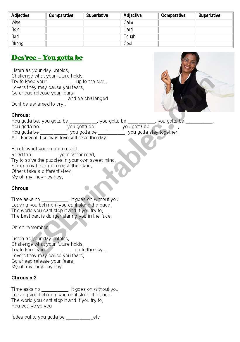 Song: You gotta be worksheet