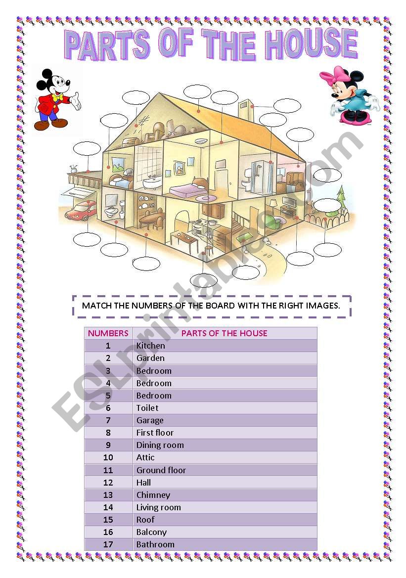 PARTS OF THE HOUSE worksheet